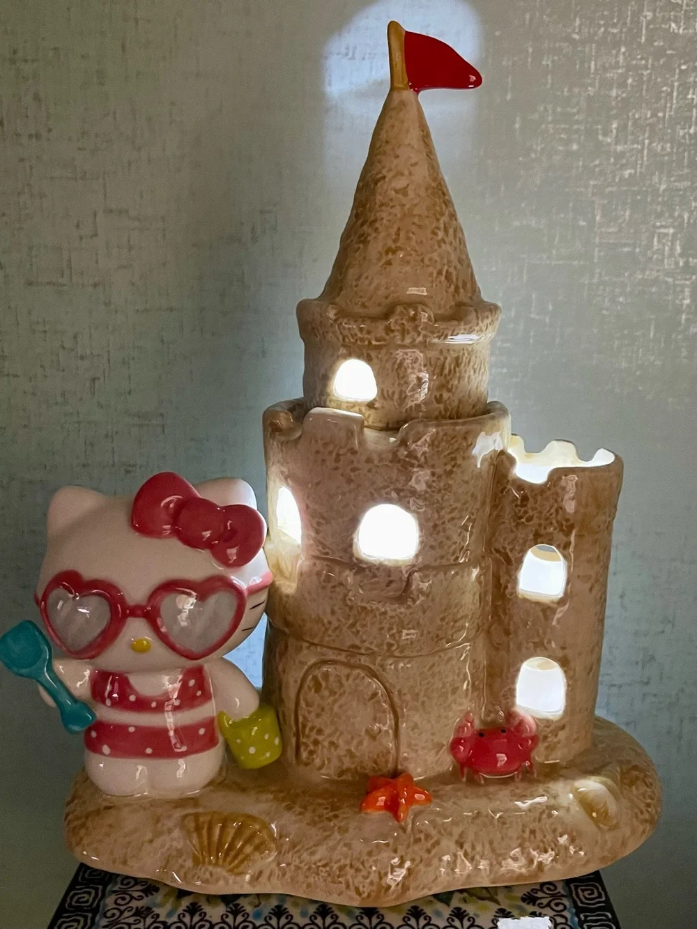 NWT HELLO KITTY CLAYWORKS Blue Sky Pink & Red Sandcastle TEALIGHT HOLDER